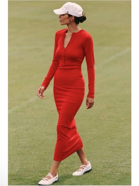 Anthropologie Dresses & Skirts - NWT Daily Practice Size Medium Long-Sleeve Henley Maxi Dress Bright Red